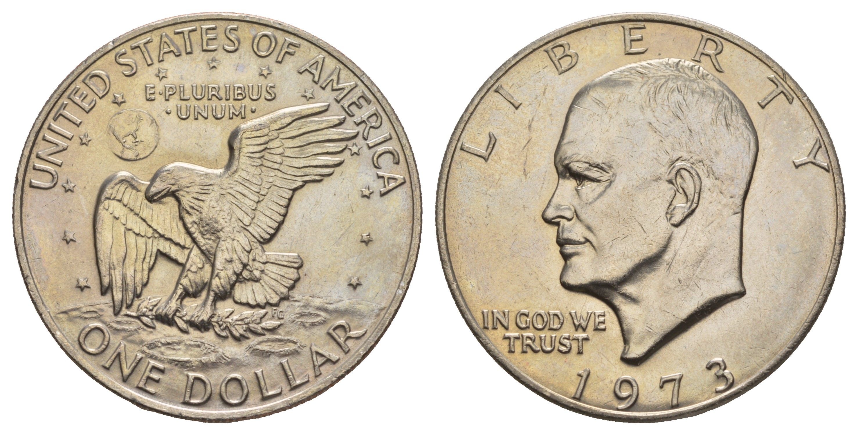 США 1 доллар 1973 Президент Эйзенхауэр, лунный орел, редкий год KM 203 медь плакированная медно-никлем UNC 413-6845