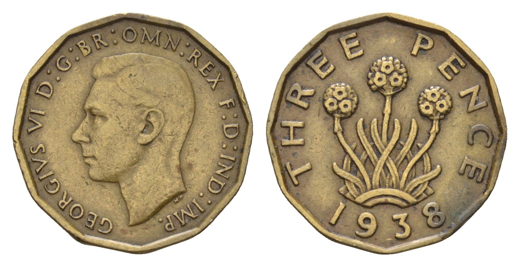 Великобритания 3 пенса 1938 Георг VI (1936-1952) KM 849, Spink 4112 никель латунь 4116-642