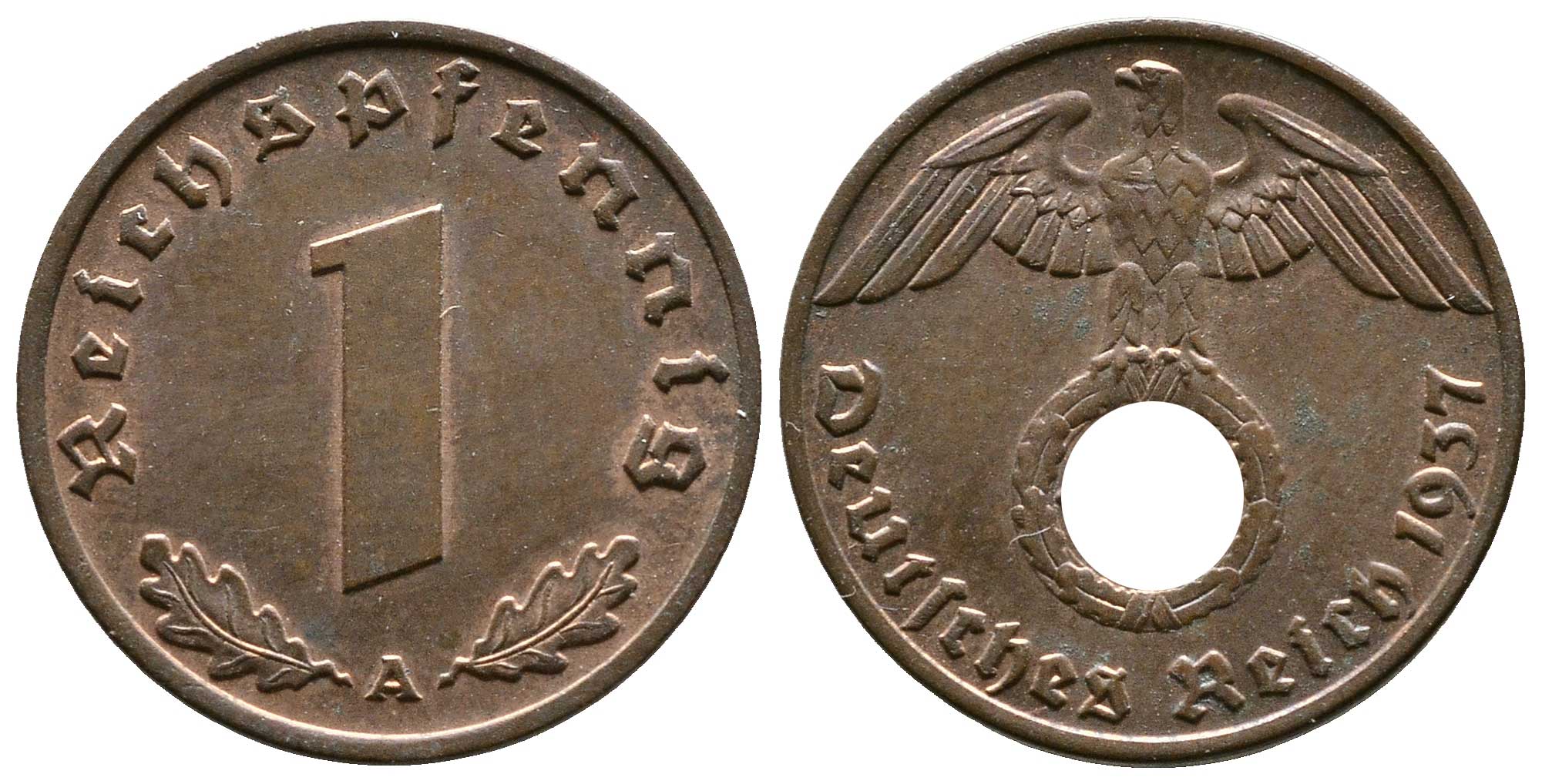 Германия 1 рейхспфенниг 1937 A KM 89, J. 361 бронза    220-168