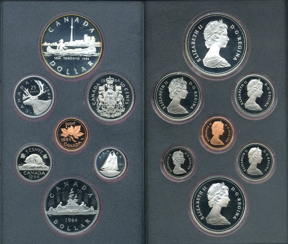 Канада набор из 7 монет  1984 150 лет Торонто, каноэ, оригинальная коробка и сертификат KM PS4   PROOF  5-5-1-07