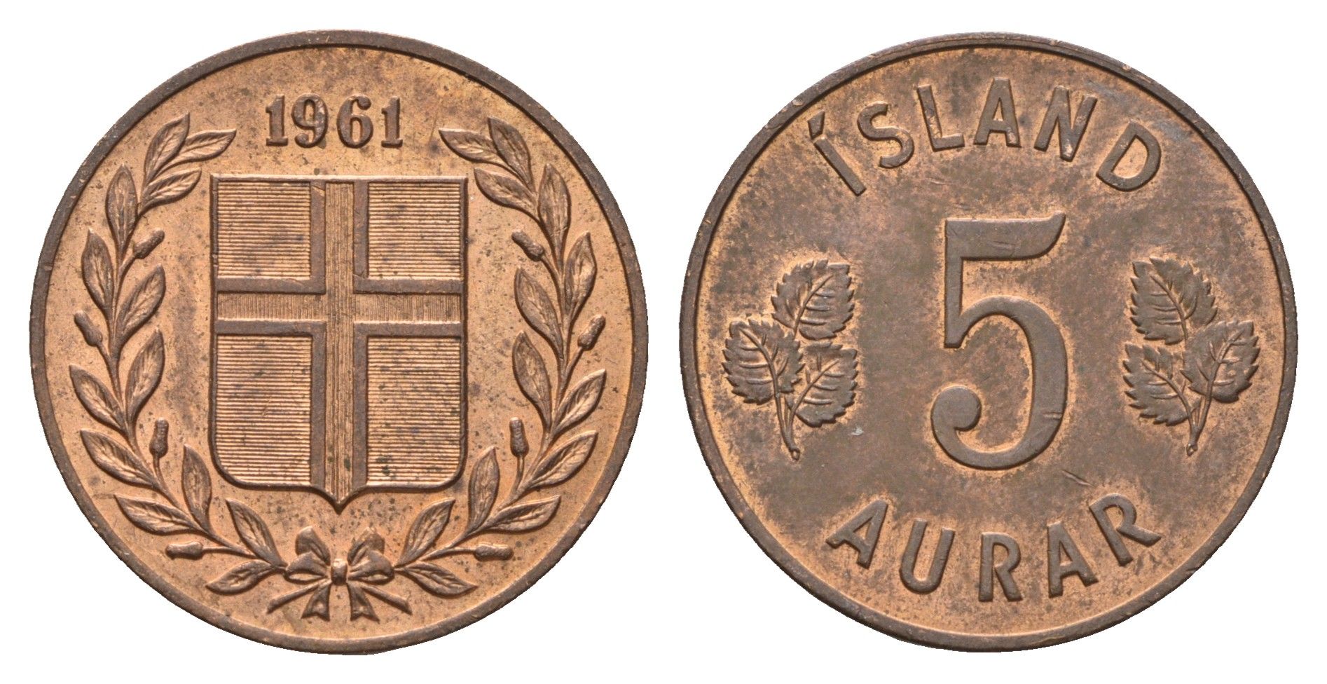 Исландия 5 эйре 1961 KM 9 бронза aUNC 4592-1132