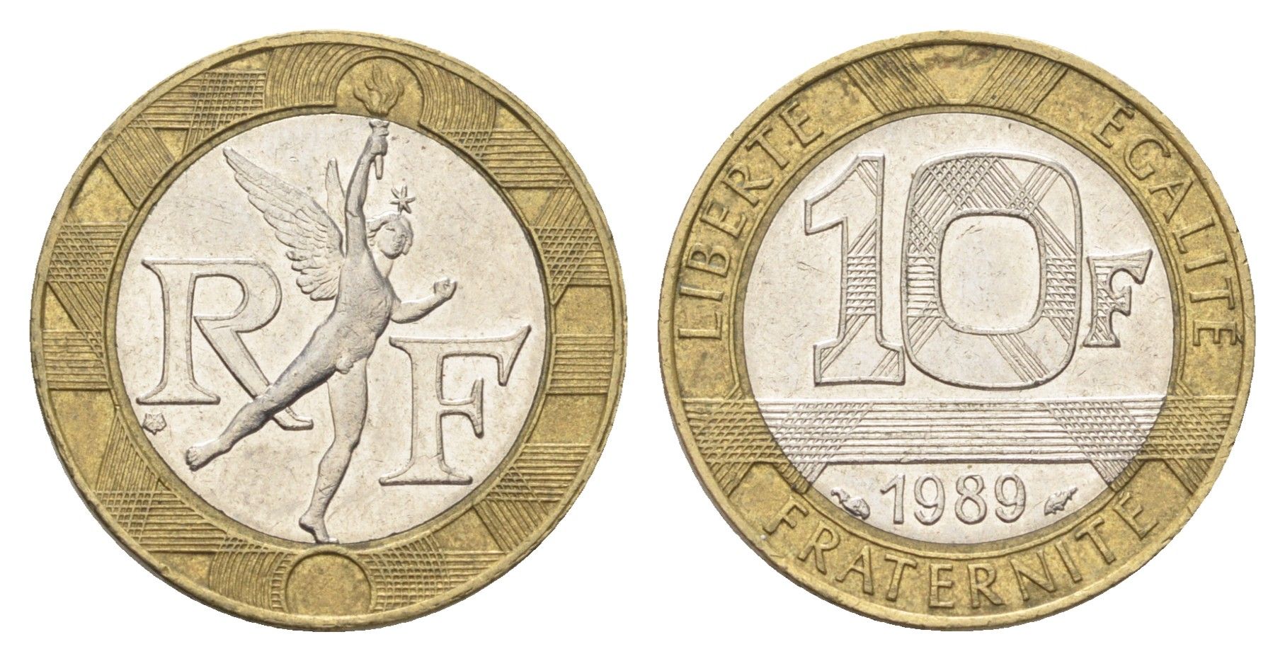Франция 10 франков 1989 тип гений Бастилии KM 964.1, Le Franc 375.3 биметалл 4704-513