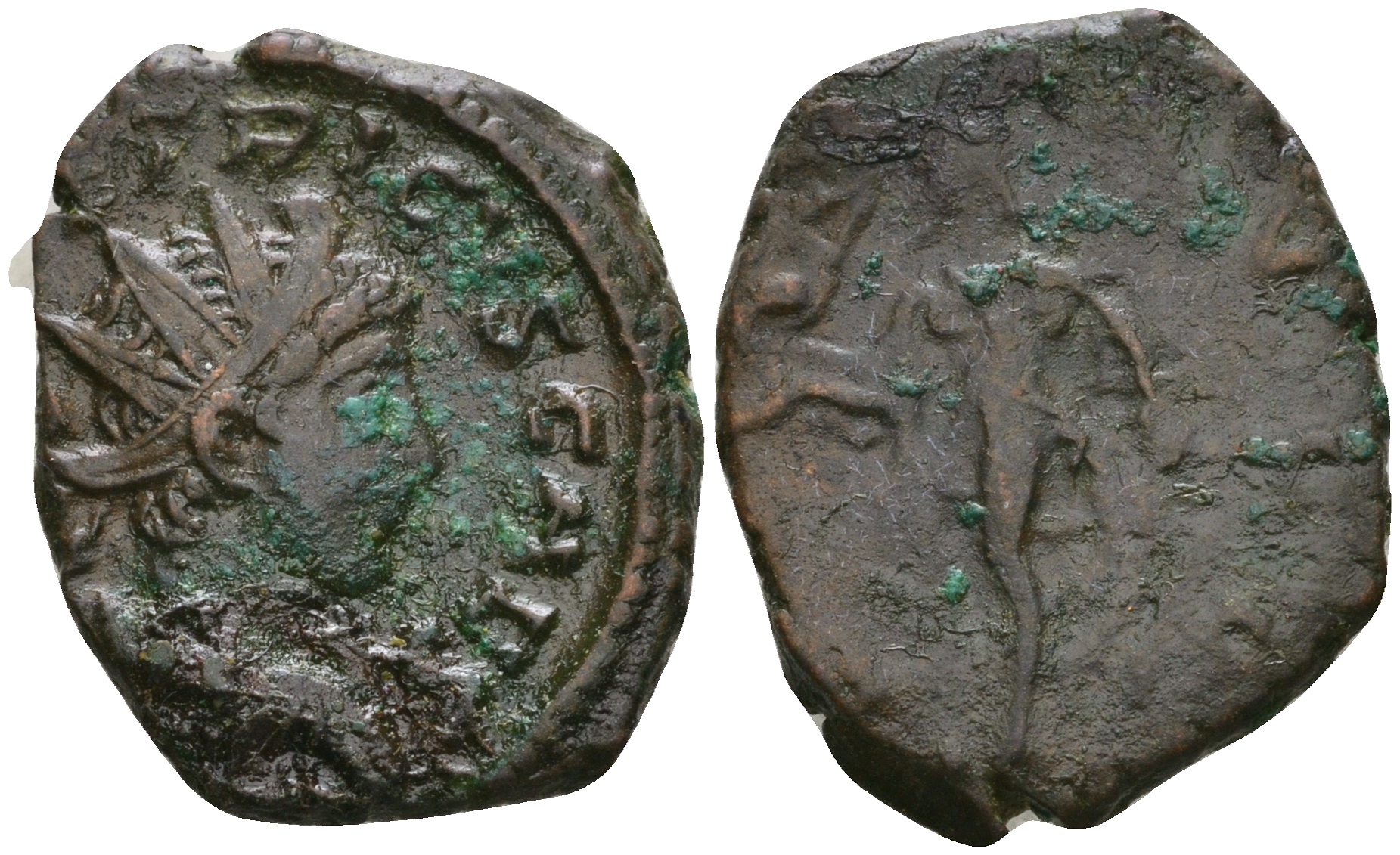 Римская Империя, императоры в Галлии антониниан 271 - 274 Тетрик II в ранге цезаря, C PIV ESV TETRICVS CAES, бюст цезаря / SPES AVGG, Спея, персонификация Мира, Августа Треверов RIC 270 биллон 1073-20-64