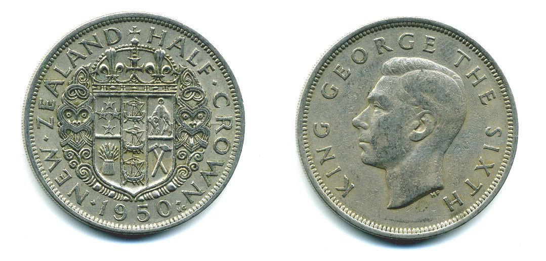 Новая Зеландия 1/2 кроны 1950 Георг VI (1936-1952) KM 19 медно-никель 35-222