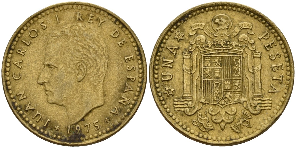 Испания 1 песета 1975 (79) Хуан Карлос I (1975-2014) KM 806 алюминиевая бронза 4189-864