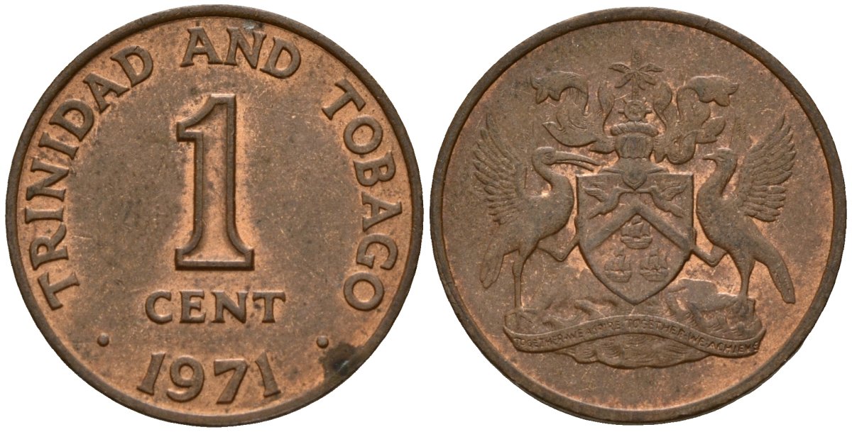 Тринидад и Тобаго 1 цент 1971 герб KM 1 бронза 4152-853