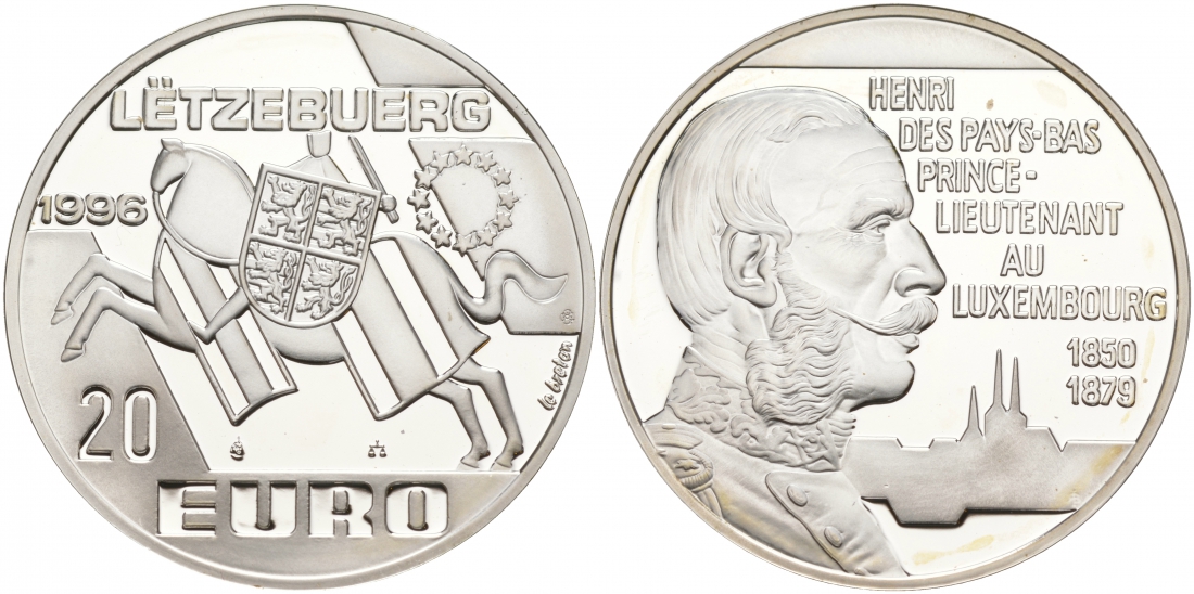 Люксембург 20 евро 1996 Анри Принц-лейтенант серебро PROOF 02-038-44