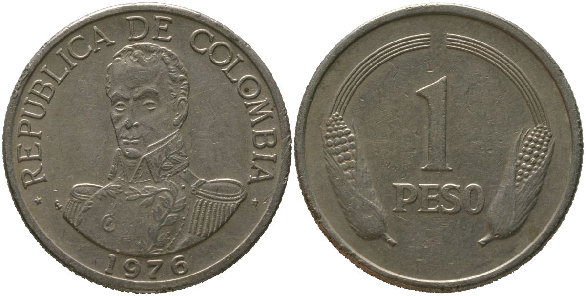 Колумбия 1 песо 1976 KM 258.2 медно-никель 4529-1053
