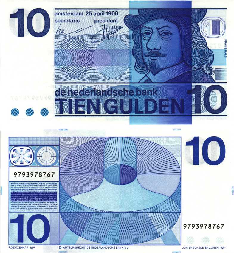 НИДЕРЛАНДЫ 10 ГУЛЬДЕНОВ 1968 24 АПРЕЛЯ 1968, ХУДОЖНИК ФРАНС ХАЛС Pick 91а бумага UNC (ПРЕСС) 8592-49-2-1