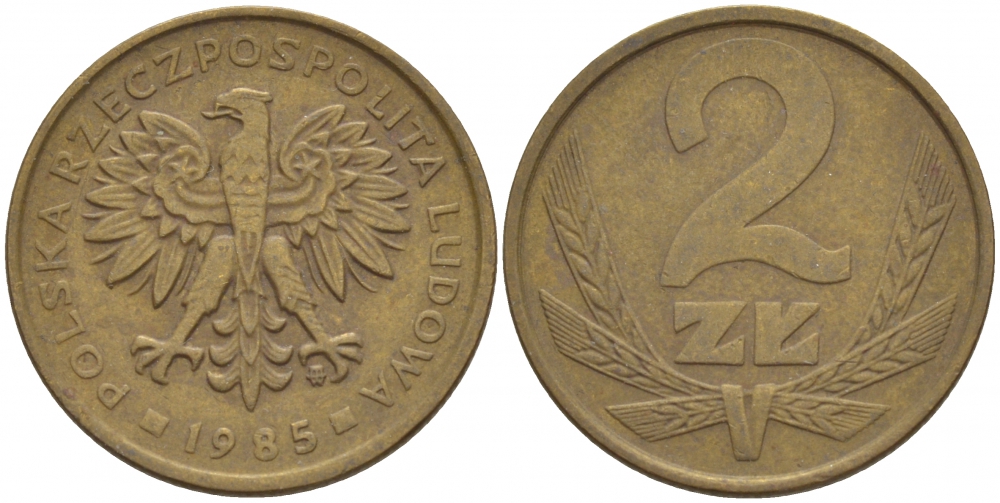 ПОЛЬША 2 ЗЛОТЫХ 1985 MW KM 80.1 латунь 4548-524