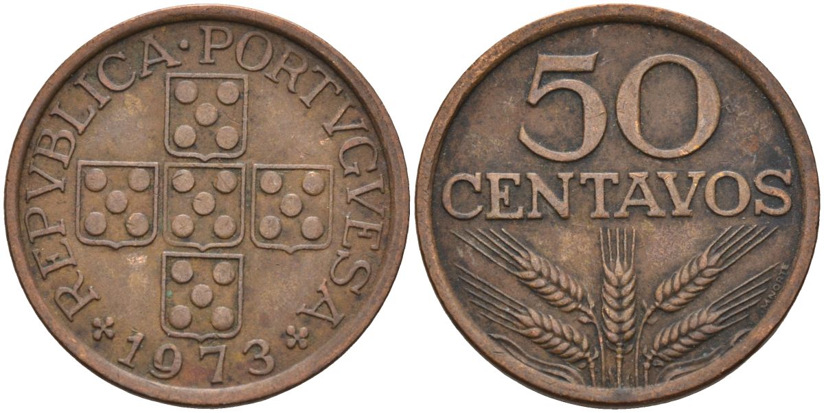 Португалия 50 сентаво 1973 KM 596 бронза 4126-552