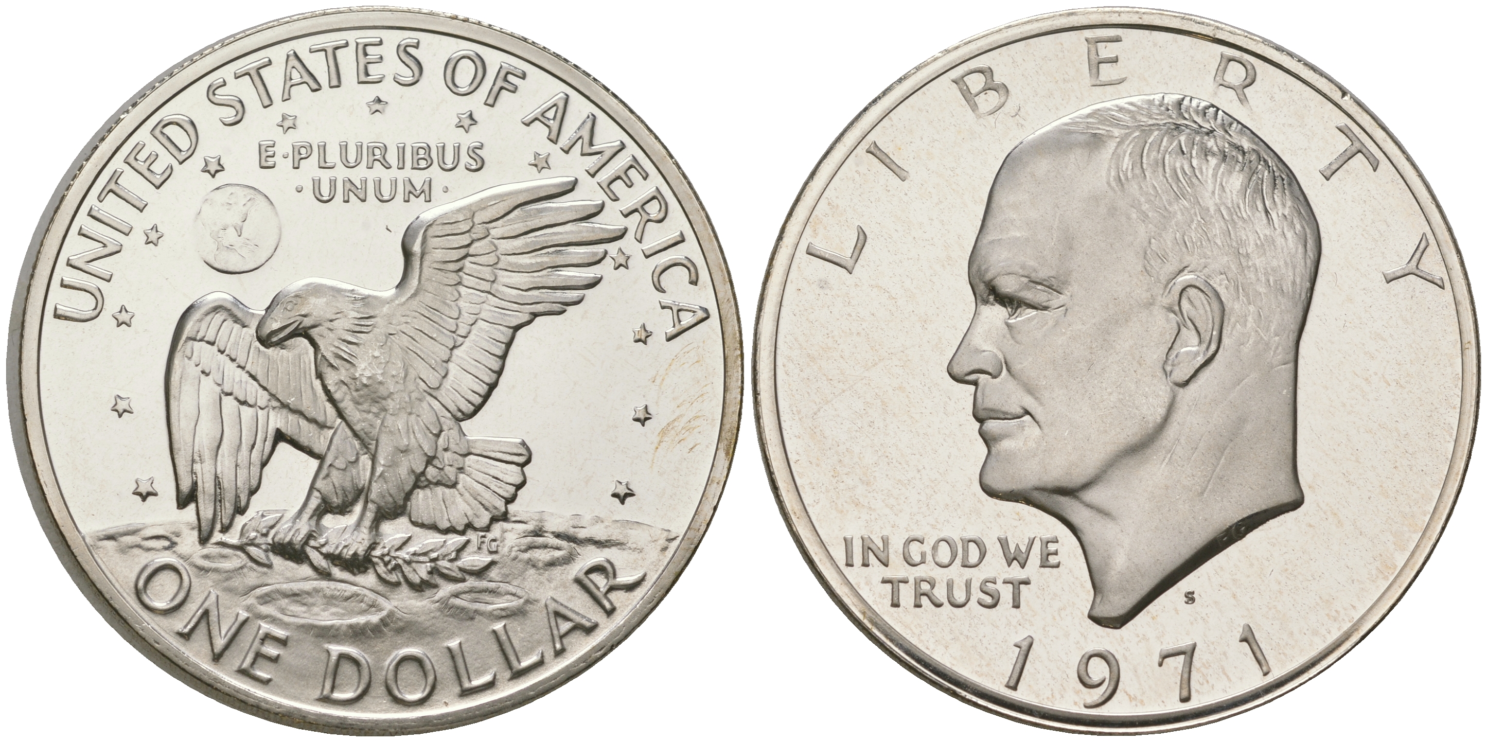 США 1 доллар 1971 S, Президент Эйзенхауэр, лунный орел KM 203a серебро  PROOF 1095-7-21