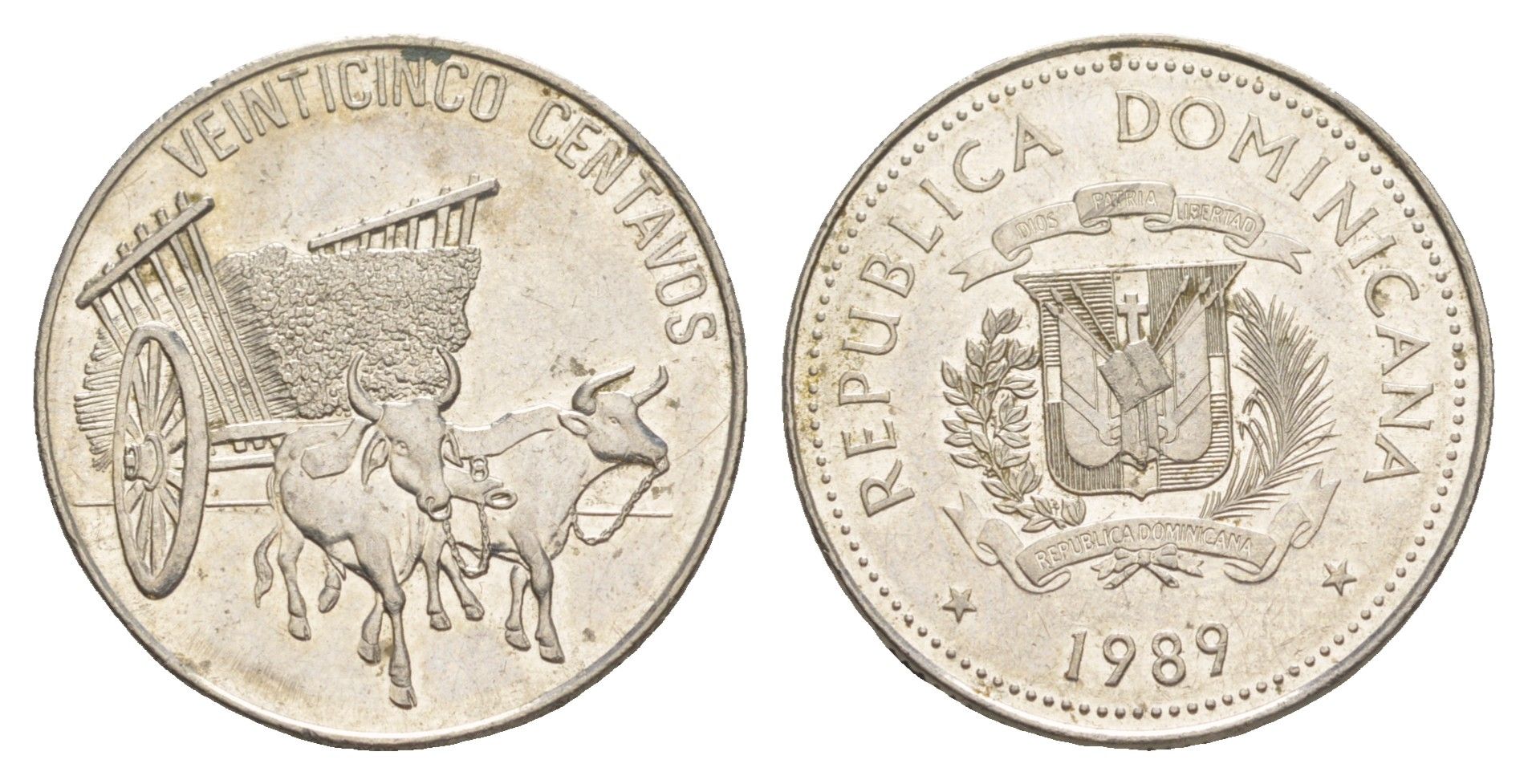 Доминиканы (Доминиканская Республика) 25 сентаво 1989 KM 71.1 сталь плакированная никелем 4641-911