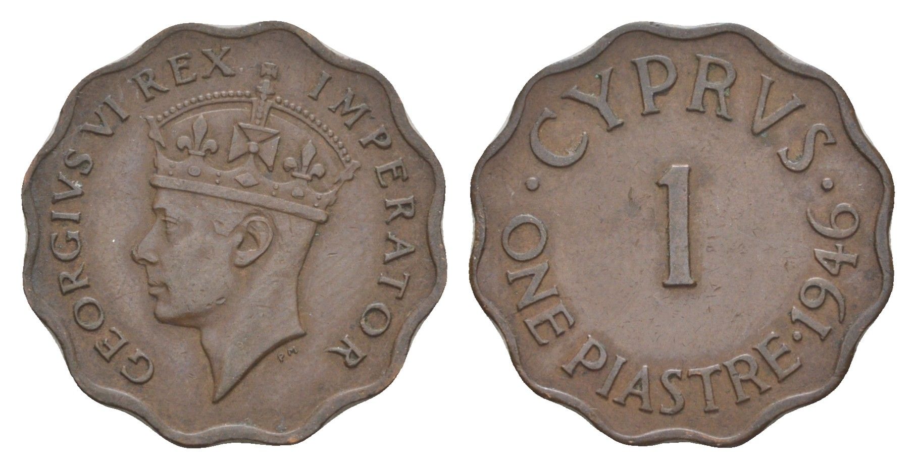 Кипр 1 пиастр 1946 Георг VI (1936-1952) KM 23a бронза 4652-326