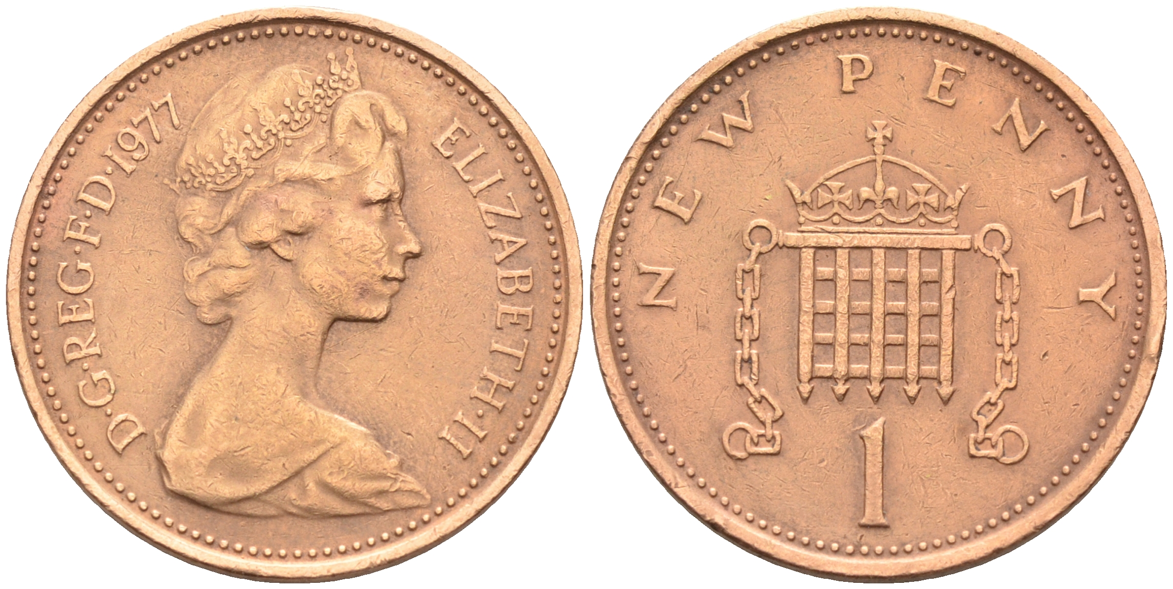 Великобритания 1 пенни 1977 Елизавета II (1952-2022) KM 915, Spink 4237 (B1) бронза 4588-542