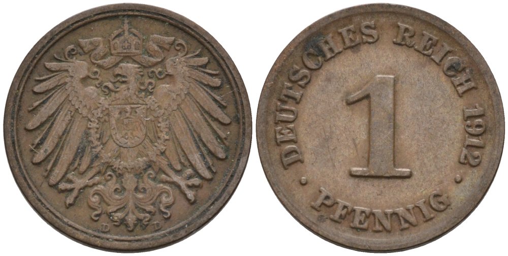 Германия 1 пфенниг 1912 D KM 10, J. 10 медь 4576-238