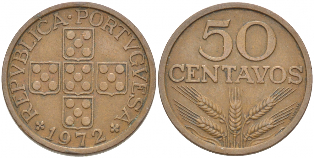 Португалия 50 сентаво 1972 KM 596 бронза 3718-442