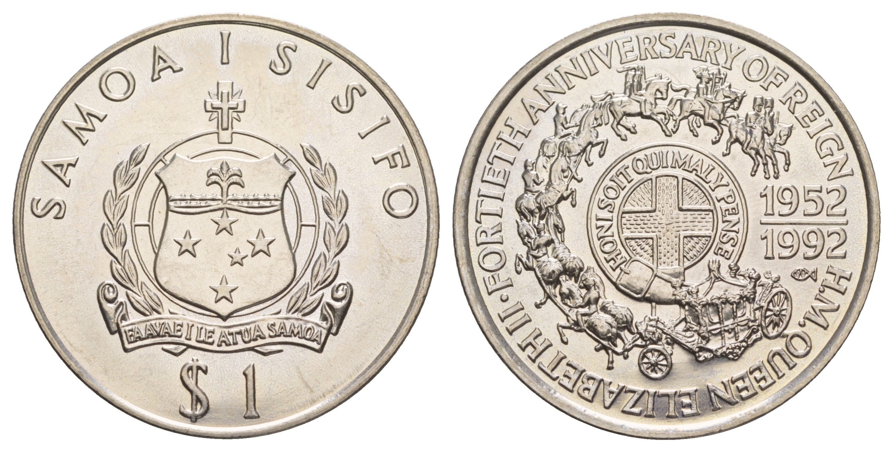 Самоа 1 тала 1992 40 лет правлению Королевы Елизаветы II KM 88 медно-никель BU 4125-1225