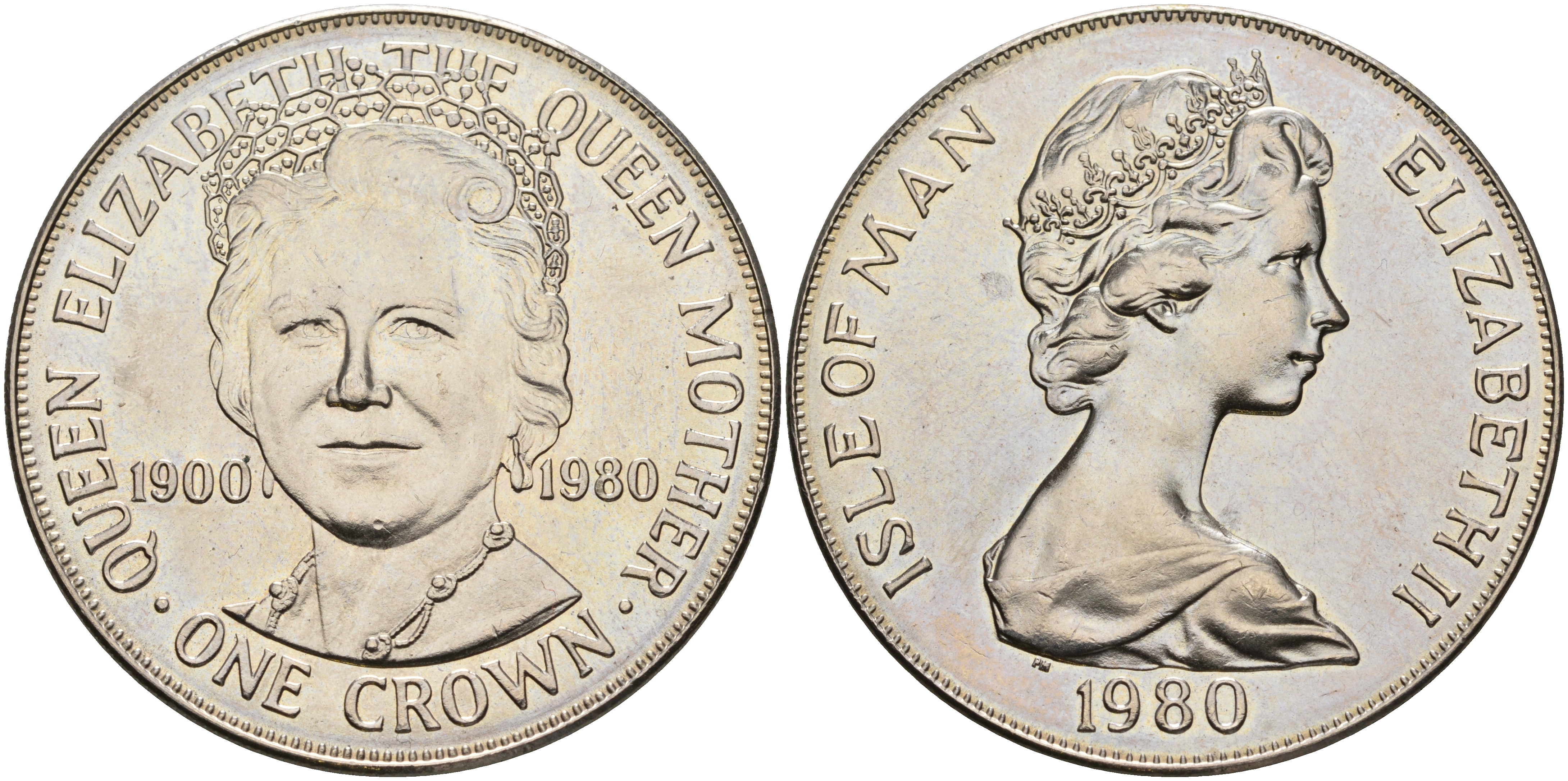 Остров Мэн 1 крона 1980 80 лет королеве Елизавете, королеве-матери КМ 68 медно-никель UNC 3897-1023