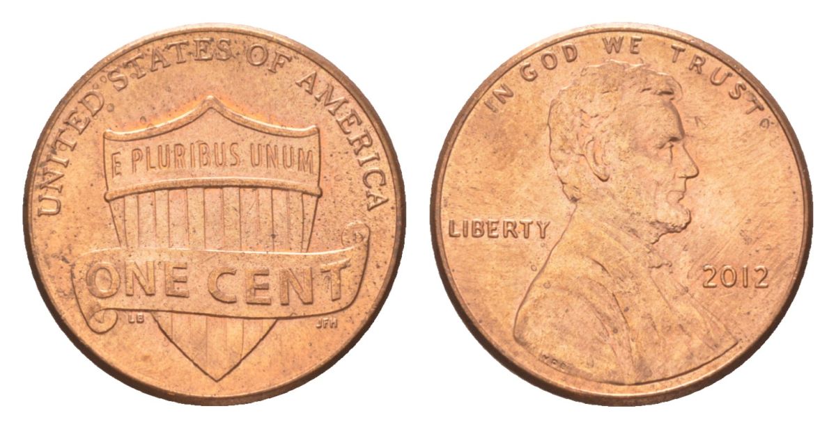 США 1 цент 2012 Авраам Линкольн KM 468 цинк плакированный медью UNC 4627-1111