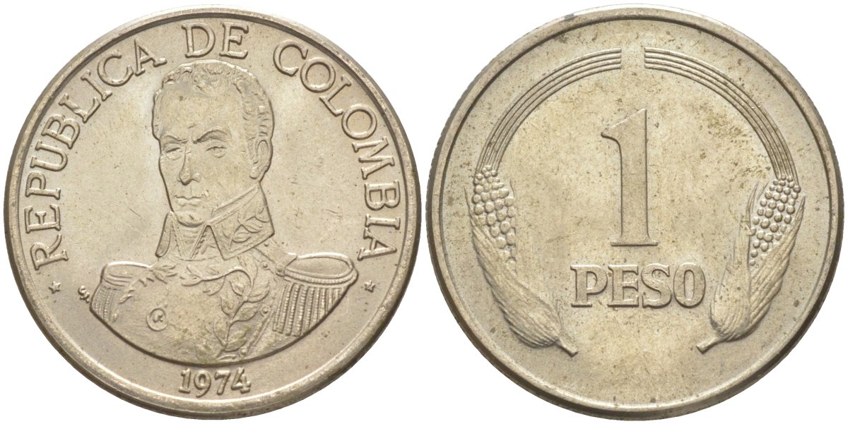 Колумбия 1 песо 1974 Симон Боливар KM 258.1 медно-никель 219-1017