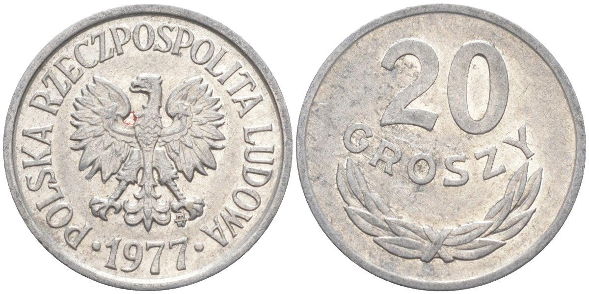 Польша 20 грошей 1977 MW KM A47 алюминий 3336-913