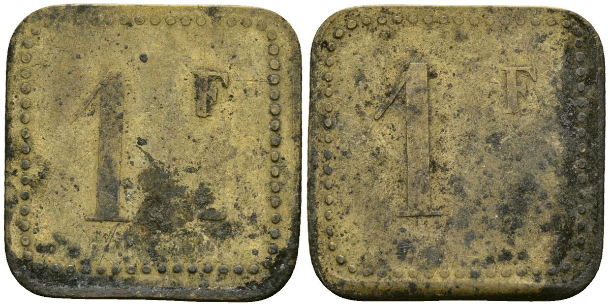 Франция 1 франк XIX-XX век ресторанный жетон латунь 4166-752