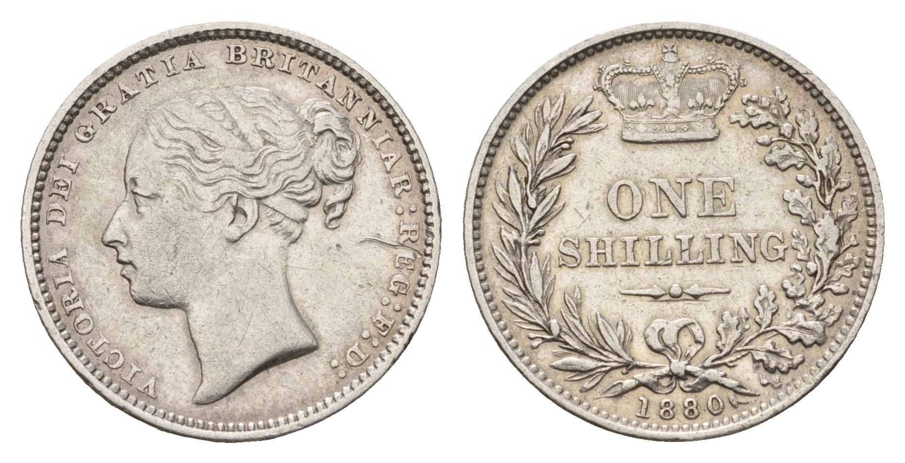 Великобритания 1 шиллинг 1880 Виктория (1837-1901) KM 734.4, Spink 3907 серебро 443-415
