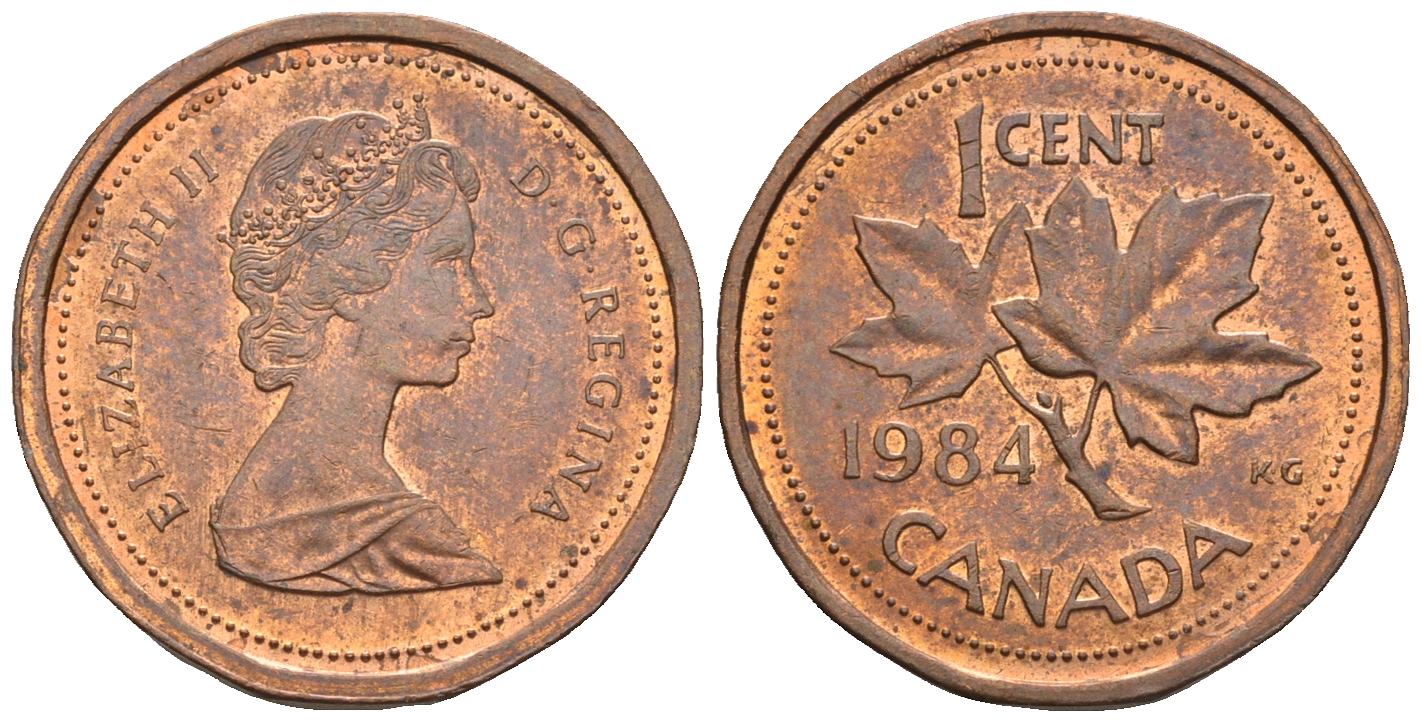 Канада 1 цент 1984 Елизавета II (1952-2022), кленовый лист KM 132 бронза 4609-215