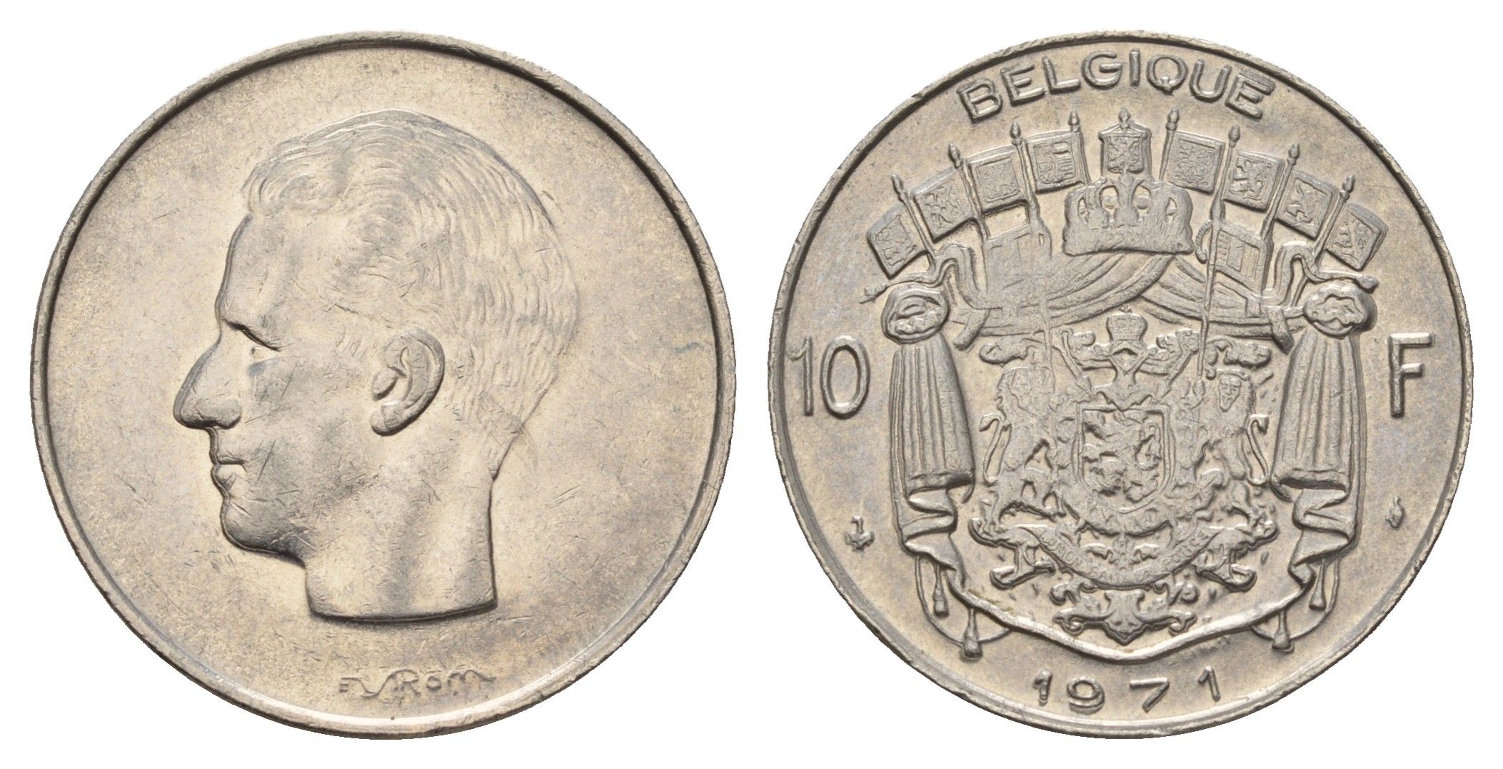 Бельгия 10 франков 1971 Belgique, Бодуэн I (1951-1993) KM 155.1 никель 4678-954