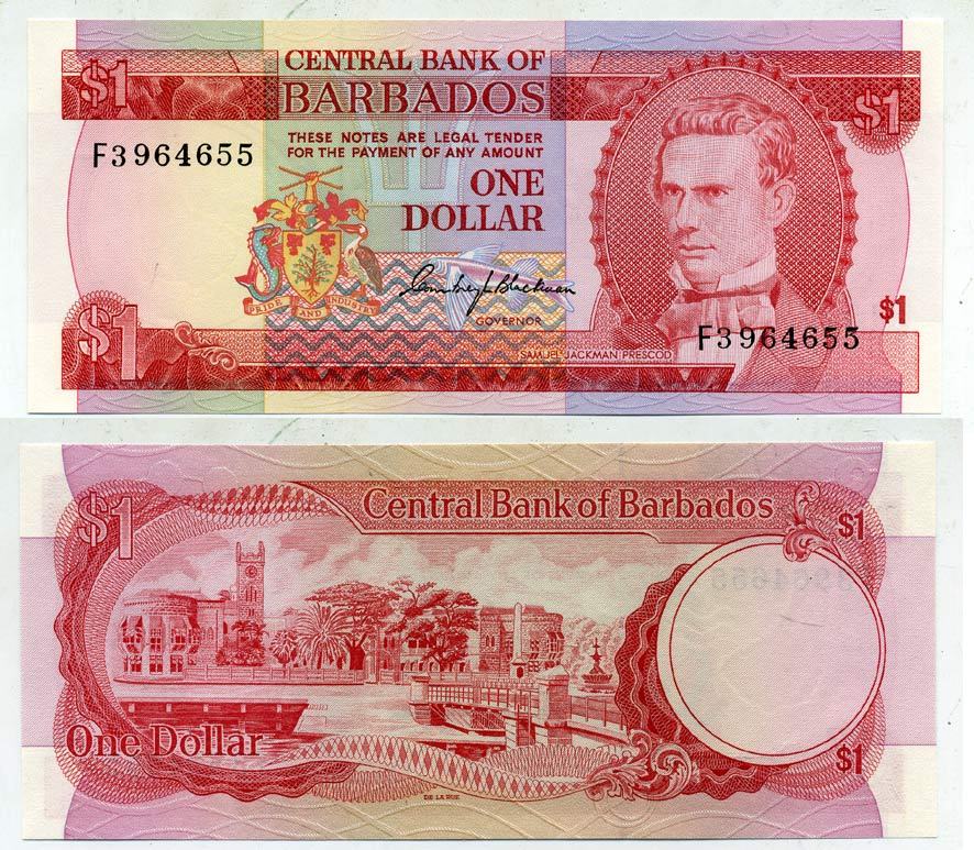 БАРБАДОС 1 ДОЛЛАР 1973 САМУЭЛЬ ДЖЕКМЕН ПРЕСКОД, TDLR, ТРАФАЛЬГАРСКАЯ ПЛОЩАДЬ В БРИДЖТАУНЕ Pick 29а бумага UNC (ПРЕСС) 7552-42-2