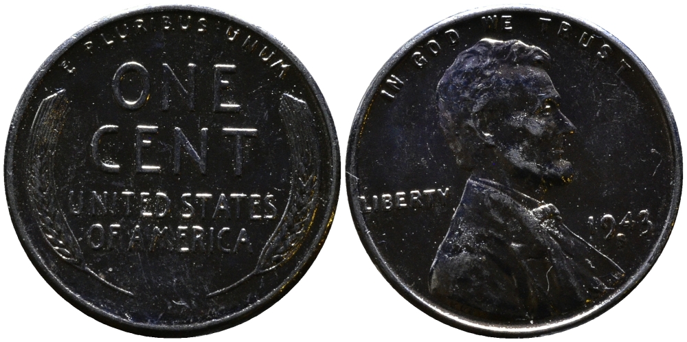 США 1 цент 1943 S (Сан-Франциско), Авраам Линкольн KM 132 a сталь плакированная цинком 4392-757
