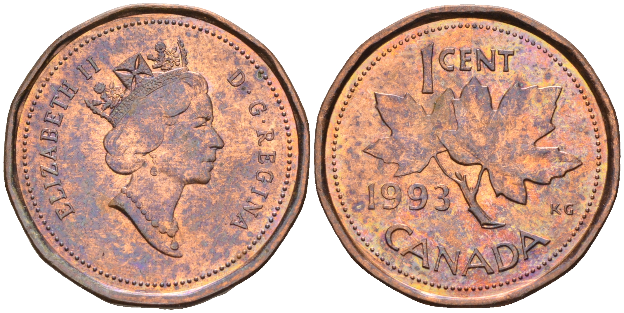 Канада 1 цент 1993 Елизавета II (1952-2022), кленовый лист KM 181 бронза    4147-322