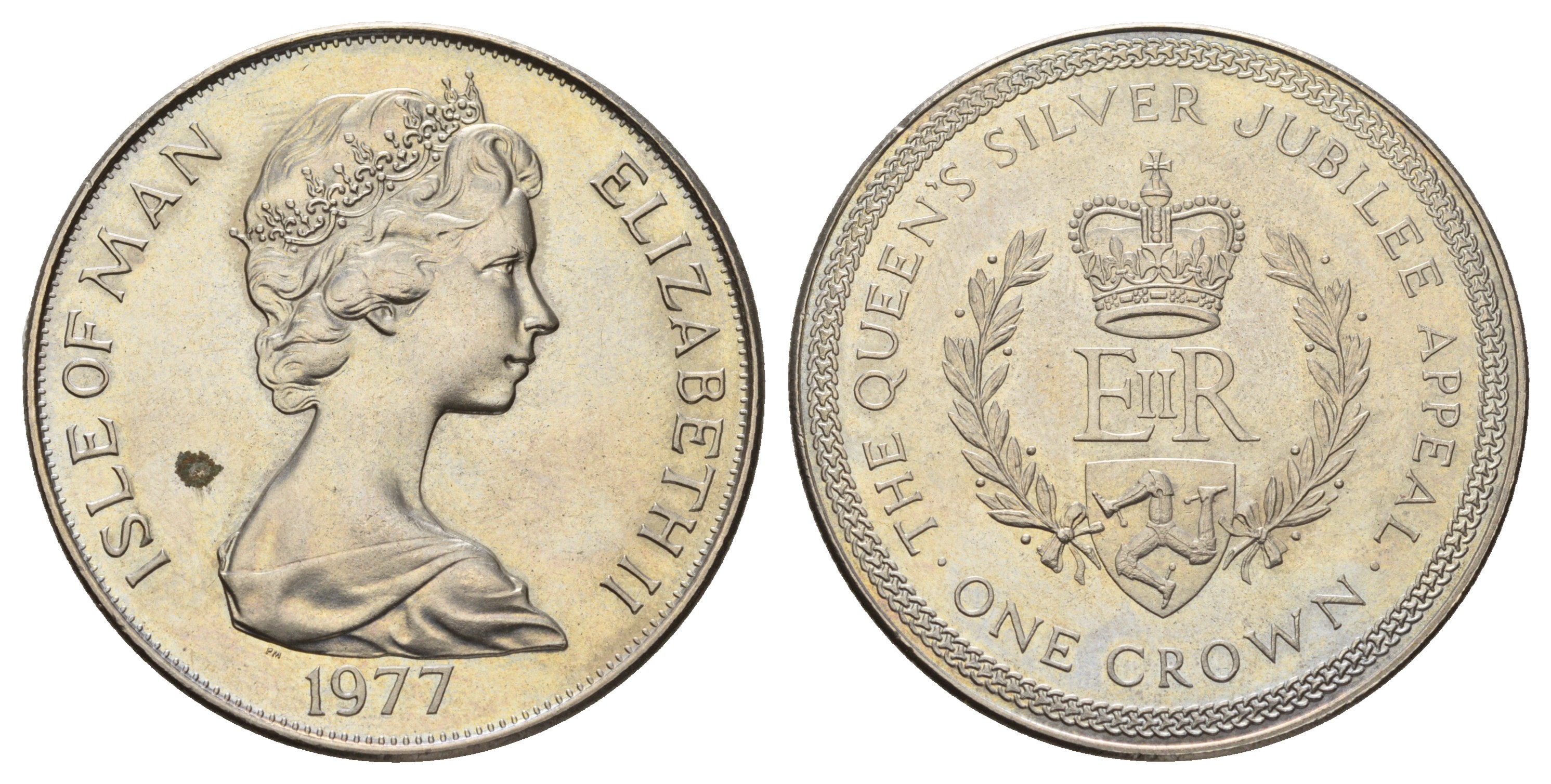 Остров Мэн 1 крона 1977 Серебряный юбилей правления королевы Елизаветы II КМ 42 медно-никель UNC 4386-315