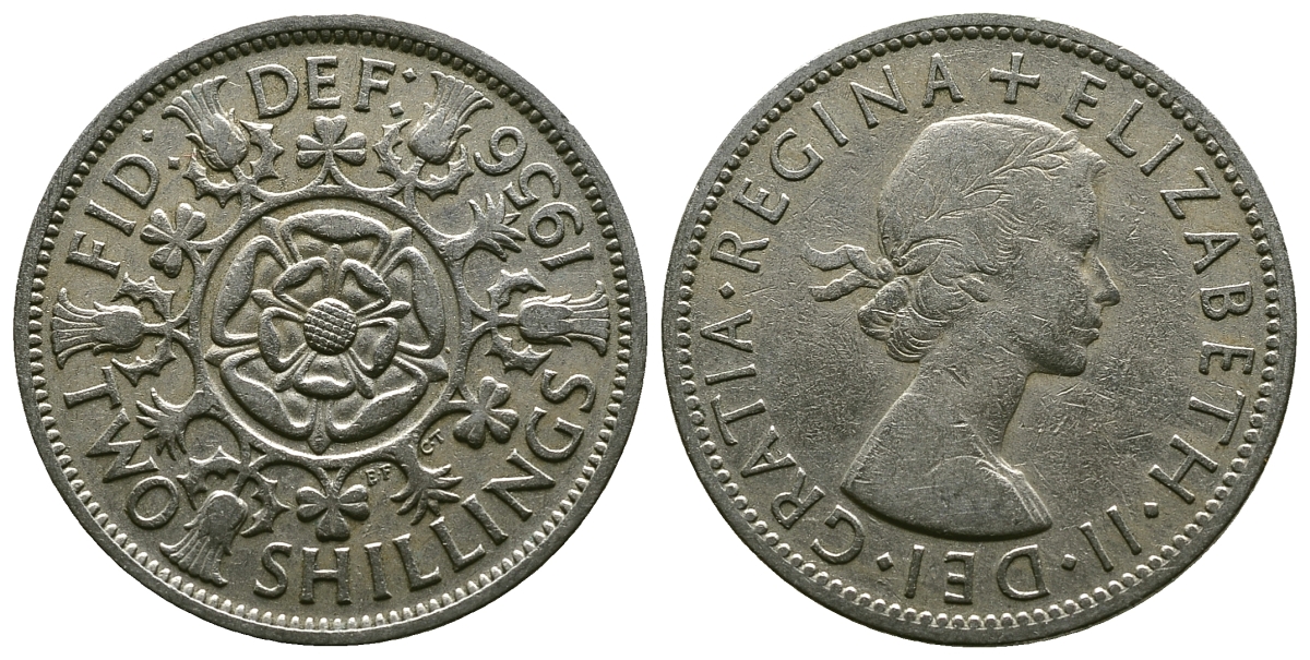 Великобритания 2 шиллинга (флорин) 1956 Елизавета II (1952-2022) KM 906, Spink 4146 медно-никель 4607-934