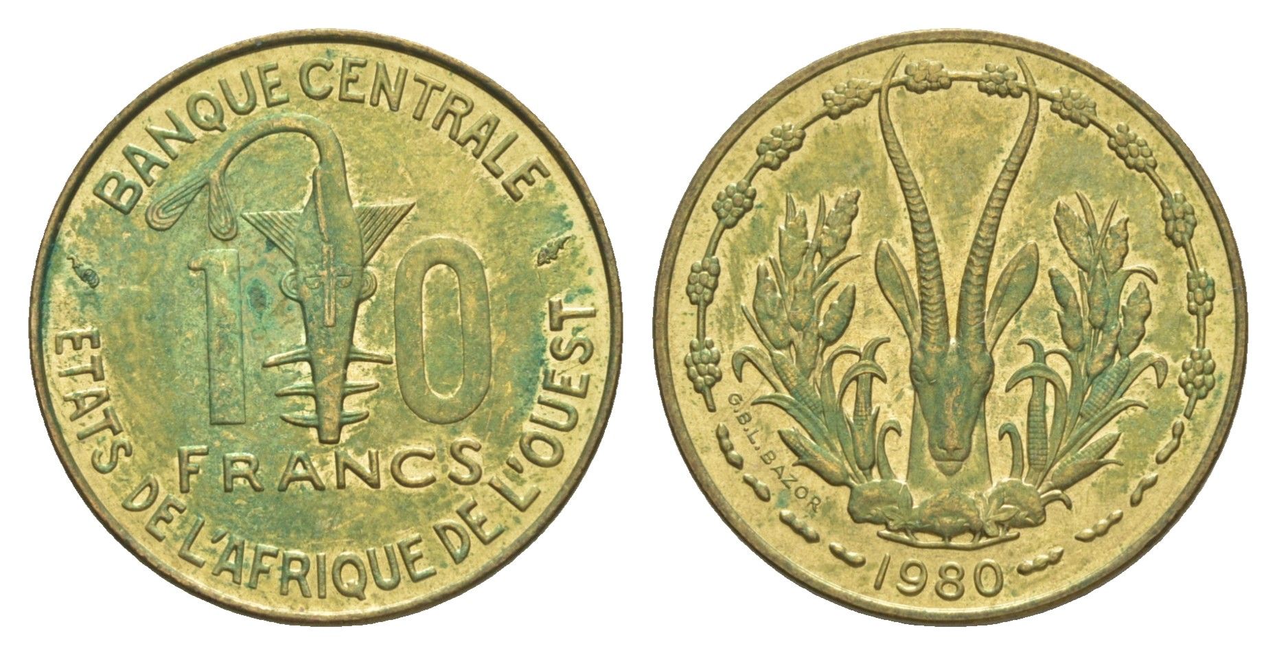 Западная Африка (BCEAO) 10 франков 1980 Центральный банк государств Западной Африки KM 1a медь алюминий никель 4642-241