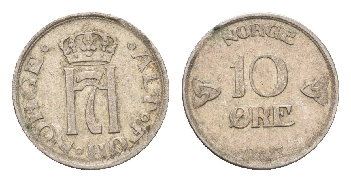 Норвегия 10 эре 1917 Хокон VII (1905-1957) KM 372 серебро 4115-1051