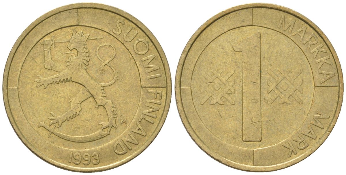 Финляндия 1 марка 1993 M KM 76 алюминиевая бронза 4617-1142