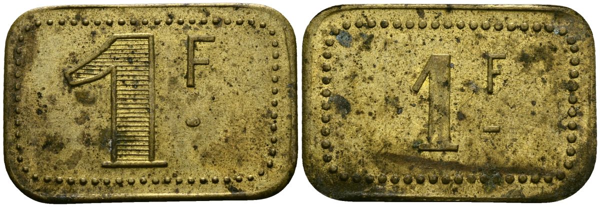 Франция 1 франк ND ресторанный жетон латунь 4166-123