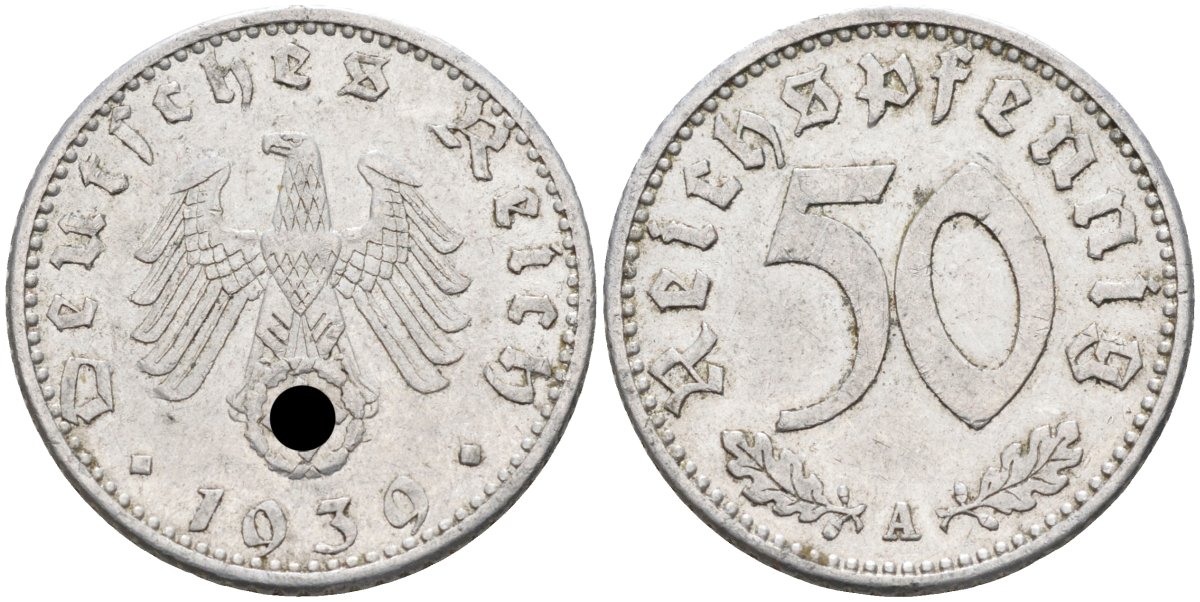 Германия 50 рейхспфеннигов 1939 А, символика KM 96, J. 372 алюминий 4591-134