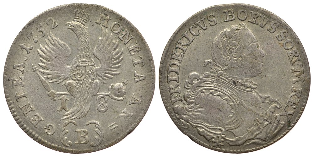 Силезия 18 крейцеров 1752 B KM 32.1 серебро 00-810-72