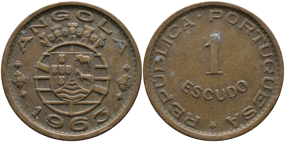 Португальская Ангола 1 эскудо 1963 KM 76 бронза 33-922