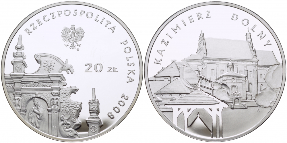 Польша 20 злотых 2008 серия города Польши, Казимеж-Дольны KM 642 серебро PROOF 1077-8-54