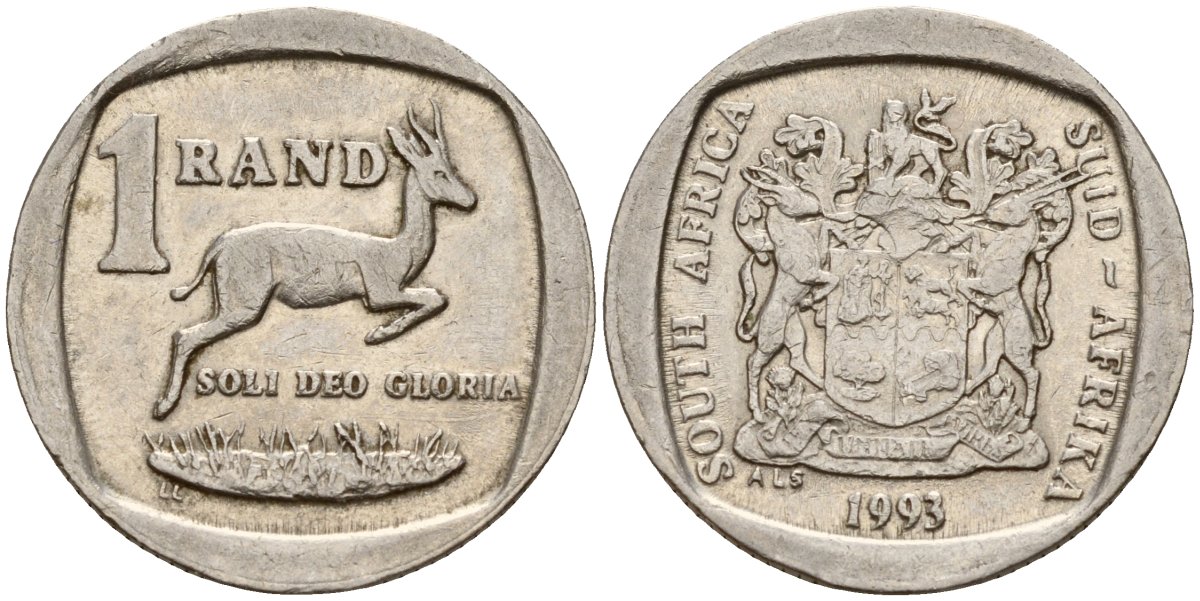 ЮАР 1 ранд 1993 KM 138 медь плакированная никелем 4141-214