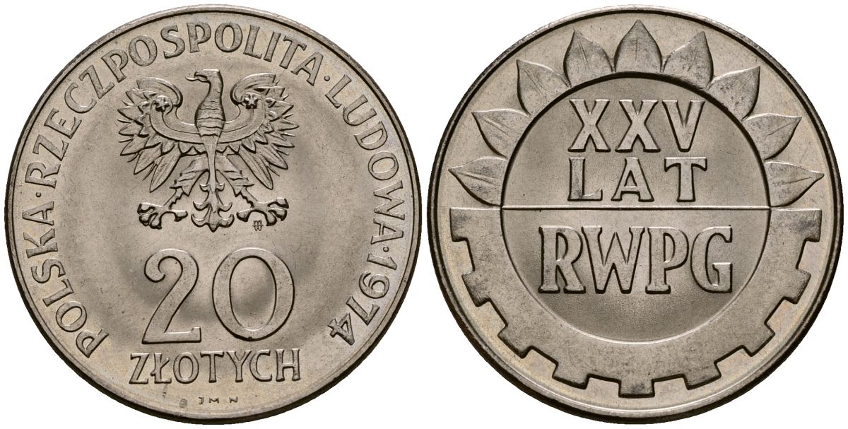 Польша 20 злотых 1974 MW, 25 лет Совету экономической взаимопомощи KM 70, Parchimowicz 247 медно-никель 4168-815