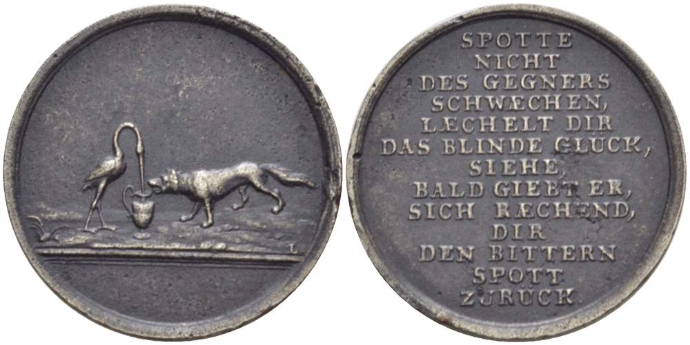 ГЕРМАНИЯ МЕДАЛЬ ND ЛИСА И ЖУРАВЛЬ, НЕМЕЦКАЯ ПОГОВОРКА, ДИАМЕТР 28 ММ. железо 4529-1255