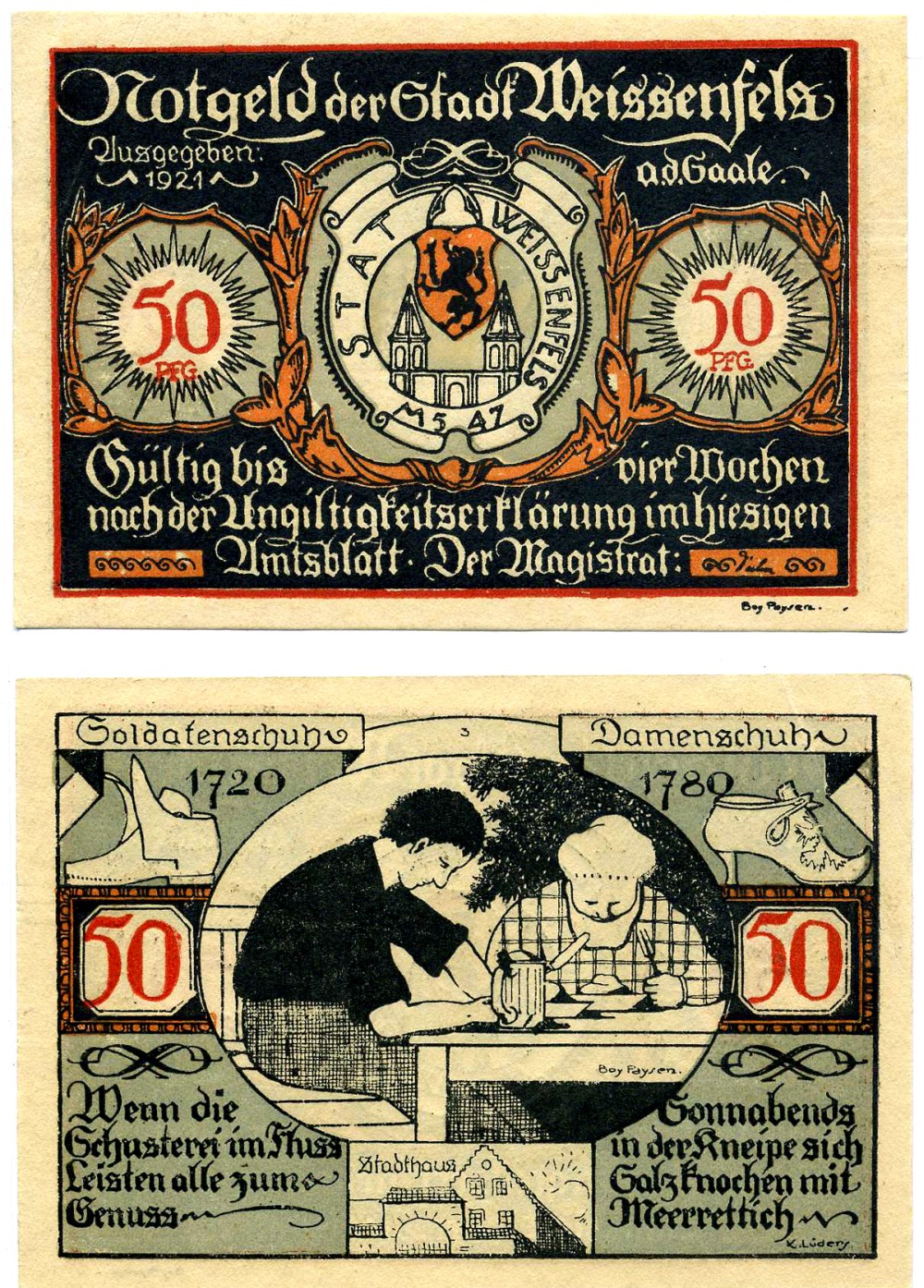 ВАЙСЕНФЕЛЬС 50 пфеннигов 1921 НОТГЕЛЬД, ЗЕМЛЯ САКСОНИЯ-АНХАЛЬТ, НОМЕР 3 Grabowski 1403.2 бумага 2195-5-3-2