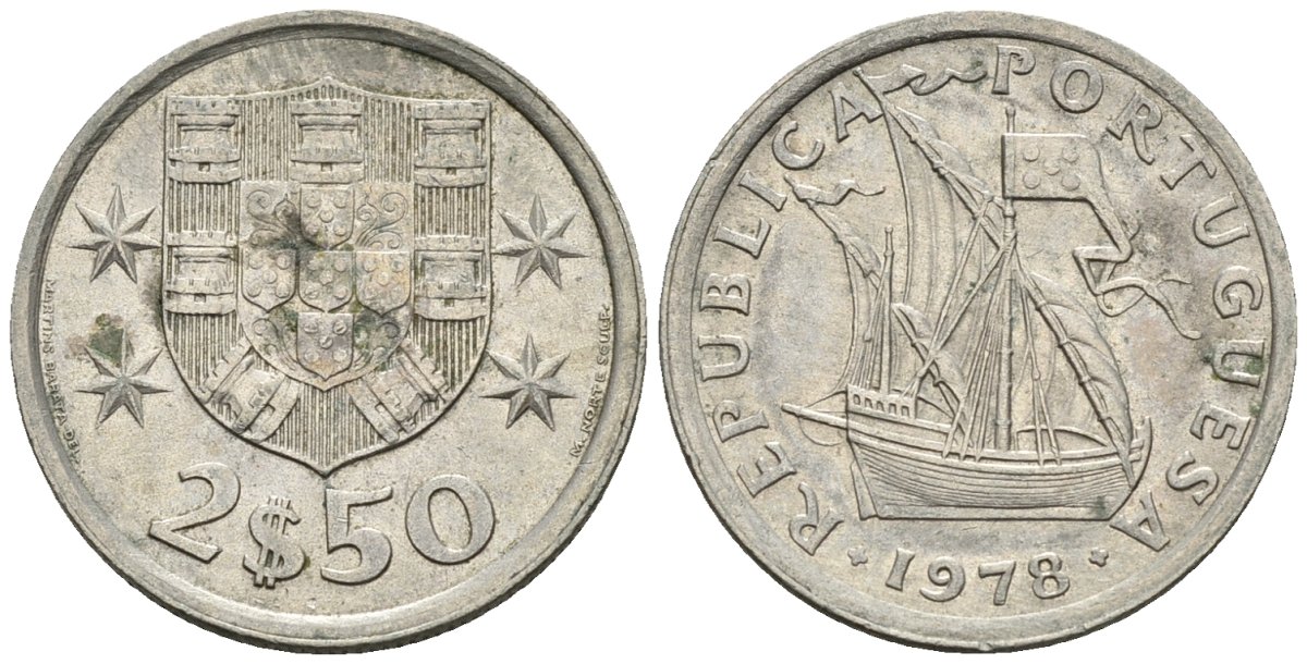 Португалия 2,5 эскудо 1978 парусник KM 590 медно-никель 4147-634