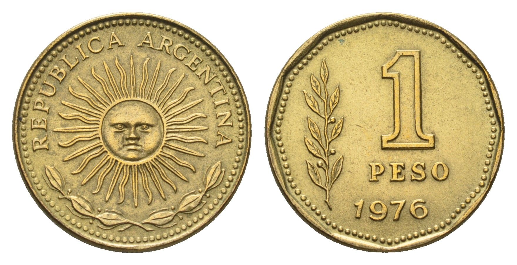 Аргентина 1 песо 1976 майское солнце KM 69 алюминиевая бронза aUNC 4695-1147
