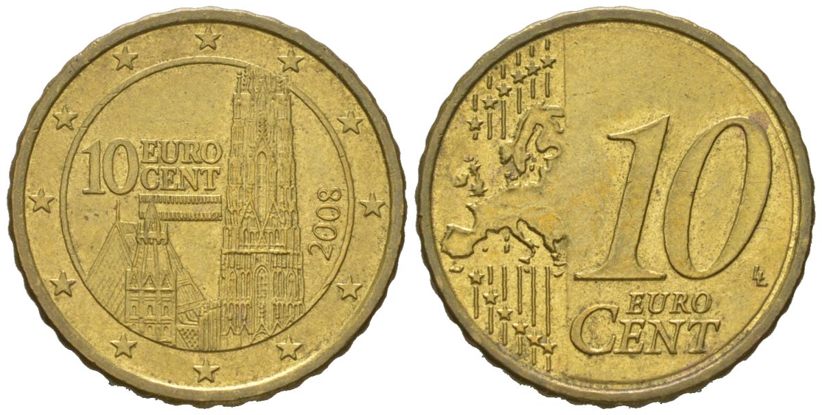 Австрия 10 евроцентов 2008 KM 3139 нордик aUNC 4539-214